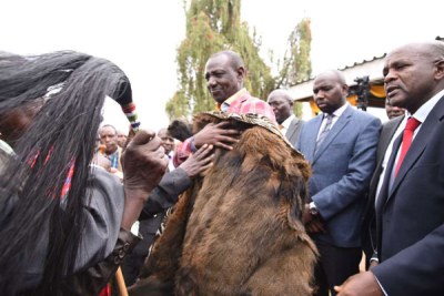 Deputy President William Ruto is installed as a Tugen elder at Eldama Ravine in Baringo County on May 19, 2018.