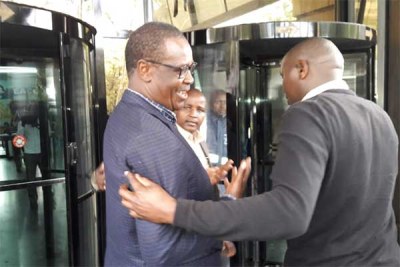 Former Nairobi governor Evans Kidero (left) at Integrity Centre on August 8, 2018 after he was arrested following claims of mismanagement and embezzlement of public funds.