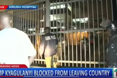 The scene outside Kirudu Hospital, where it is believed two Ugandan MPs are being examined after being blocked from leaving the country.