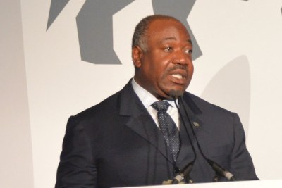 Ali Bongo Ondimba, Président du Gabon, s’exprimant lors de la Conférence sur le commerce illégal d’espèces sauvages à Londres le 11 octobre 2018.