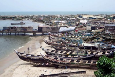 The Jamestown district of Accra, Ghana, a large fishing harbour.