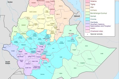 A map of the regions of Ethiopia.