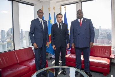 A l’initiative du Président Emmanuel Macron, les Présidents Félix  Tshisekedi, et Paul Kagame, se sont entretenus ce mercredi 21/09/22 à New York.