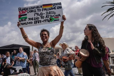 Participants waved Palestinian flags, beat drums, and chanted Free Palestine at this year's Constitution Hill Human Rights Festival focused on the war in Gaza.

at (file photo).
